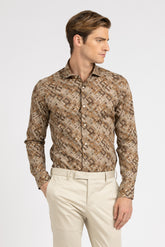 Brown exclusive geometrical pattern pure cotton shirt with french collar - Brown | Giemme BrandsCorporate