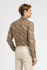 Brown exclusive geometrical pattern pure cotton shirt with french collar - Brown | Giemme BrandsCorporate