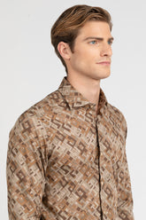 Brown exclusive geometrical pattern pure cotton shirt with french collar - Brown | Giemme BrandsCorporate