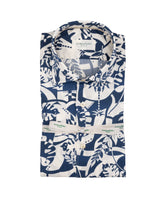 Camicia slim fit con collo francese in puro cotone con esclusiva stampa floreale sui toni del blu - Tintoria Mattei | Giemme BrandsCorporate