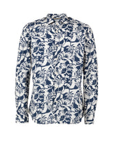 Slim-Fit-Hemd mit französischem Kragen aus reinem Baumwollstoff mit exklusivem floralen Muster in Blautönen - Tintoria Mattei | Giemme BrandsCorporate