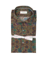 Camicia slim fit con collo francese in puro cotone con esclusiva fantasia sui toni del verde - Tintoria Mattei | Giemme BrandsCorporate