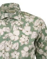 Slim Fit Hemd mit französischem Kragen aus reinem Baumwolle mit exklusivem Blumenmuster in Grüntönen - Grün | Giemme BrandsCorporate