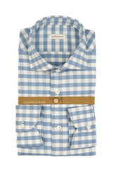 Light blue check cotton and cashmere shirt with french collar - Last Chance Guglielminotti | Giemme BrandsCorporate