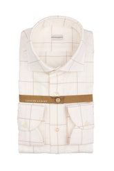 Beige check cotton and cashmere shirt with french collar - Last Chance Guglielminotti | Giemme BrandsCorporate