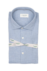 Camicia con collo francese in Vaiella di cotone e cashmere azzurra - Tintoria Mattei - Last chance | Giemme BrandsCorporate