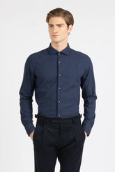 Camicia con collo francese in Vaiella di cotone e cashmere blu - Collezione UOMO | Giemme BrandsCorporate