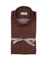 Slim-Fit-Hemd mit französischem Kragen aus reiner Baumwolle mit Hahnentrittmuster in Bordeaux-Tönen - Tintoria Mattei | Giemme BrandsCorporate