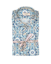 Camicia slim fit con collo francese in voile di puro cotone con esclusiva fantasia tie and dye sui toni dell'azzurro - Tintoria Mattei | Giemme BrandsCorporate