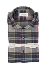 Camicia con collo francese in Vaiella di cotone e cashmere a quadri sui toni del grigio - Collezione UOMO | Giemme BrandsCorporate