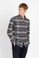 Camicia con collo francese in Vaiella di cotone e cashmere a quadri sui toni del grigio - Collezione UOMO | Giemme BrandsCorporate