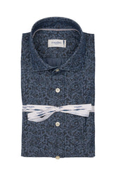 Camicia con collo francese in denim di puro cotone lavato con esclusiva fantasia floreale - Collezione UOMO | Giemme BrandsCorporate