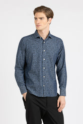 Camicia con collo francese in denim di puro cotone lavato con esclusiva fantasia floreale - Collezione UOMO | Giemme BrandsCorporate