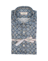 Camicia regular fit con collo francese in puro cotone con fantasia sui toni dell'avio - Tintoria Mattei | Giemme BrandsCorporate