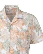 Camicia regular fit a mezza manica e collo bowling in puro cotone con stampa foliage arancione - Ocra | Giemme BrandsCorporate