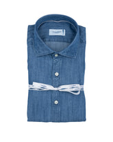 Camicia regular fit con collo francese in puro denim di tencel blu scuro - Collezione UOMO | Giemme BrandsCorporate