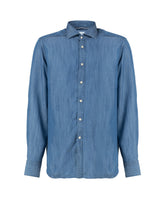 Camicia regular fit con collo francese in puro denim di tencel blu scuro - Collezione UOMO | Giemme BrandsCorporate
