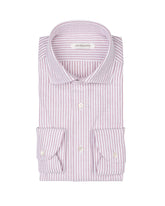 Camicia regular fit con collo francese in puro cotone bianco a righe bordeaux - Guglielminotti | Giemme BrandsCorporate