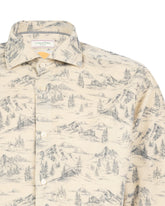 Camicia regular fit con collo francese in vellutino di puro cotone con esclusiva stampa sui toni del blu - Azzurro | Giemme BrandsCorporate