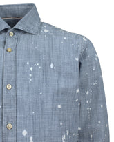 Regular fit french collar shirt in pure cotton denim with micro distressing - Denim | Giemme BrandsCorporate
