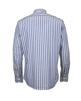 Regular fit french collar shirt in ivory pure cotton with blue stripes - Blue | Giemme BrandsCorporate