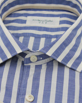 Regular fit french collar shirt in ivory pure cotton with blue stripes - Blue | Giemme BrandsCorporate