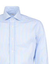 Camicia Wash and Wear regular fit con collo francese in cotone bianco a righe azzurre - Azzurro | Giemme BrandsCorporate