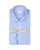 Wash and Wear slim fit shirt with french collar in light blue vichy cotton - Caliban | Giemme BrandsCorporate