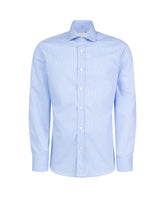 Wash and Wear slim fit shirt with french collar in light blue vichy cotton - Caliban | Giemme BrandsCorporate