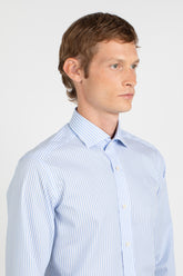 White and light blue stripes Wash and Wear poplin cotton shirt with french collar - Light blue | Giemme BrandsCorporate