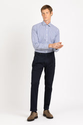 Camicia Wash and Wear con collo francese in popeline di cotone a righe bianche e blu - Collezione UOMO | Giemme BrandsCorporate