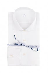 Camicia con collo francese in esclusivo popeline di cotone satin stretch bianco - Caliban Uomo | Giemme BrandsCorporate