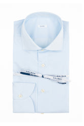 Camicia con collo francese in esclusivo popeline di cotone satin stretch azzurro - Caliban Uomo | Giemme BrandsCorporate