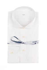 Camicia con collo francese in esclusivo popeline di cotone satin stretch bianco - Caliban Uomo | Giemme BrandsCorporate