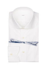 Camicia con collo francese in esclusivo popeline di cotone satin stretch bianco - Caliban Uomo | Giemme BrandsCorporate