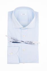Camicia con collo francese in esclusivo popeline di cotone satin stretch azzurro - Carry over | Giemme BrandsCorporate