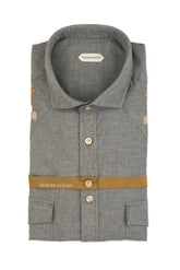 Grey pure cotton flannel shirt with french collar and wool embroidery - Man collection | Giemme BrandsCorporate