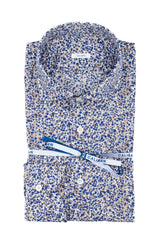 Blue pattern stretch cotton shirt with french collar - Men's Casual Shirts | Giemme BrandsCorporate