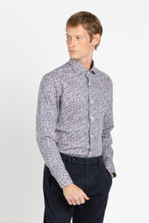 Camicia con collo francese in cotone elasticizzato in stampa floreale sui toni del blu - Collezione UOMO | Giemme BrandsCorporate