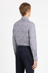 Blue pattern stretch cotton shirt with french collar - Blue | Giemme BrandsCorporate