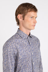 Blue pattern stretch cotton shirt with french collar - Blue | Giemme BrandsCorporate