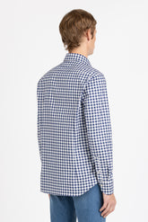 Blue check pure cotton Vaiella shirt with french collar - Blue | Giemme BrandsCorporate