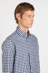 Blue check pure cotton Vaiella shirt with french collar - Blue | Giemme BrandsCorporate