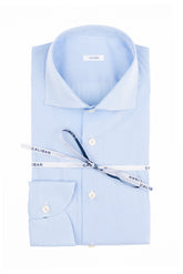 Camicia con collo francese in popeline di cotone stretch mille righe bianco e azzurro - Caliban Uomo | Giemme BrandsCorporate