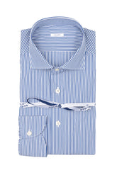 Camicia con collo francese in popeline di cotone stretch a righe bianco e blu - Caliban Uomo | Giemme BrandsCorporate