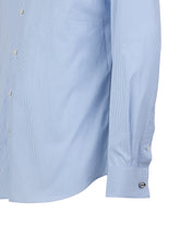 Camicia regular fit con collo francese in puro cotone doppio ritorto bianco a righe azzurre - Azzurro | Giemme BrandsCorporate