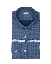 Slim fit shirt with french collar in pure blue cotton with micro pattern - Caliban | Giemme BrandsCorporate