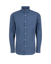 Slim fit shirt with french collar in pure blue cotton with micro pattern - Light blue | Giemme BrandsCorporate