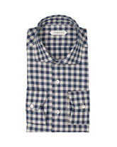 Camicia regular fit con collo francese in puro cotone con motivo vichy blu - Guglielminotti | Giemme BrandsCorporate