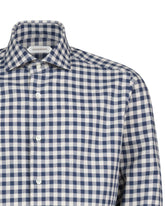 Camicia regular fit con collo francese in puro cotone con motivo vichy blu - Blu | Giemme BrandsCorporate